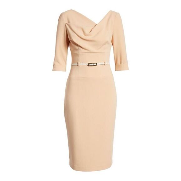 Black Halo Jackie O Sheath Dress in Fresno with belt Size 4 NWT $415 - Picture 6 of 8